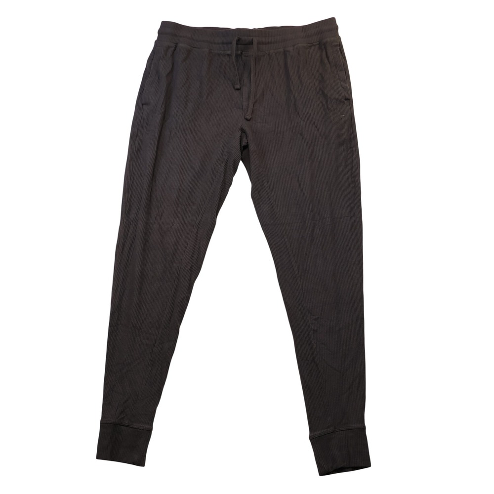 Tommy John Mens Large Jogger Pants Black Ribbed Second Skin Lounge Drawstring